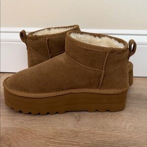 Brown Suede Platform Ankle Boots